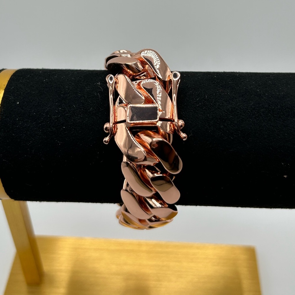 20mm Miami Cuban Link Pink Red Rose Gold Plated Bracelet 18k & 14k Regular Lock